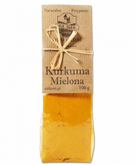 KURKUMA MIELONA KORZEŃ 100 G O ZAWARTOŚCI 4 % KURKUMINY OLD FARM SPICES